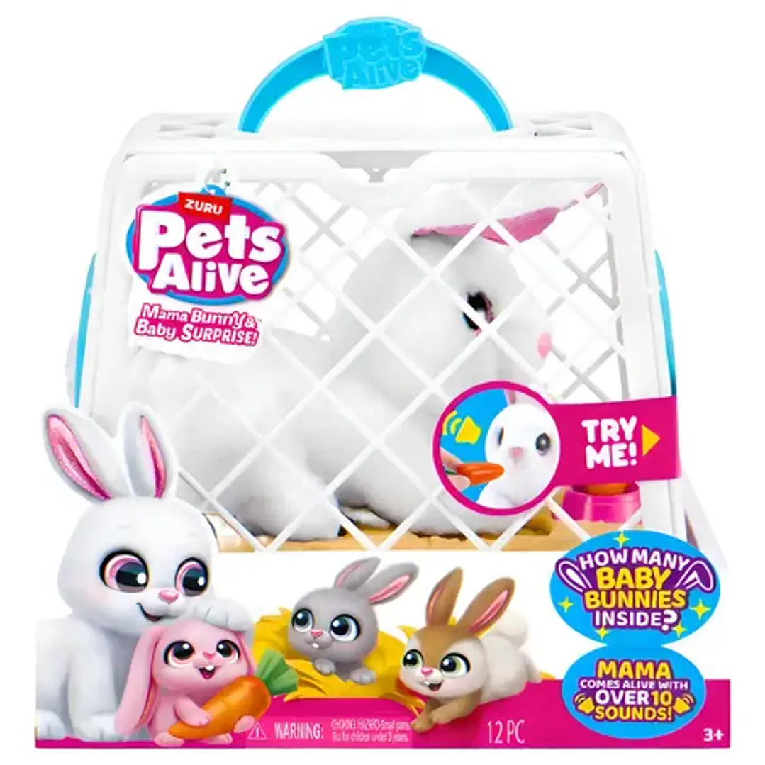 Peluche Interactivo Mamá Coneja Y Bebe Sorpresa Pets Alive Color Blanco 1