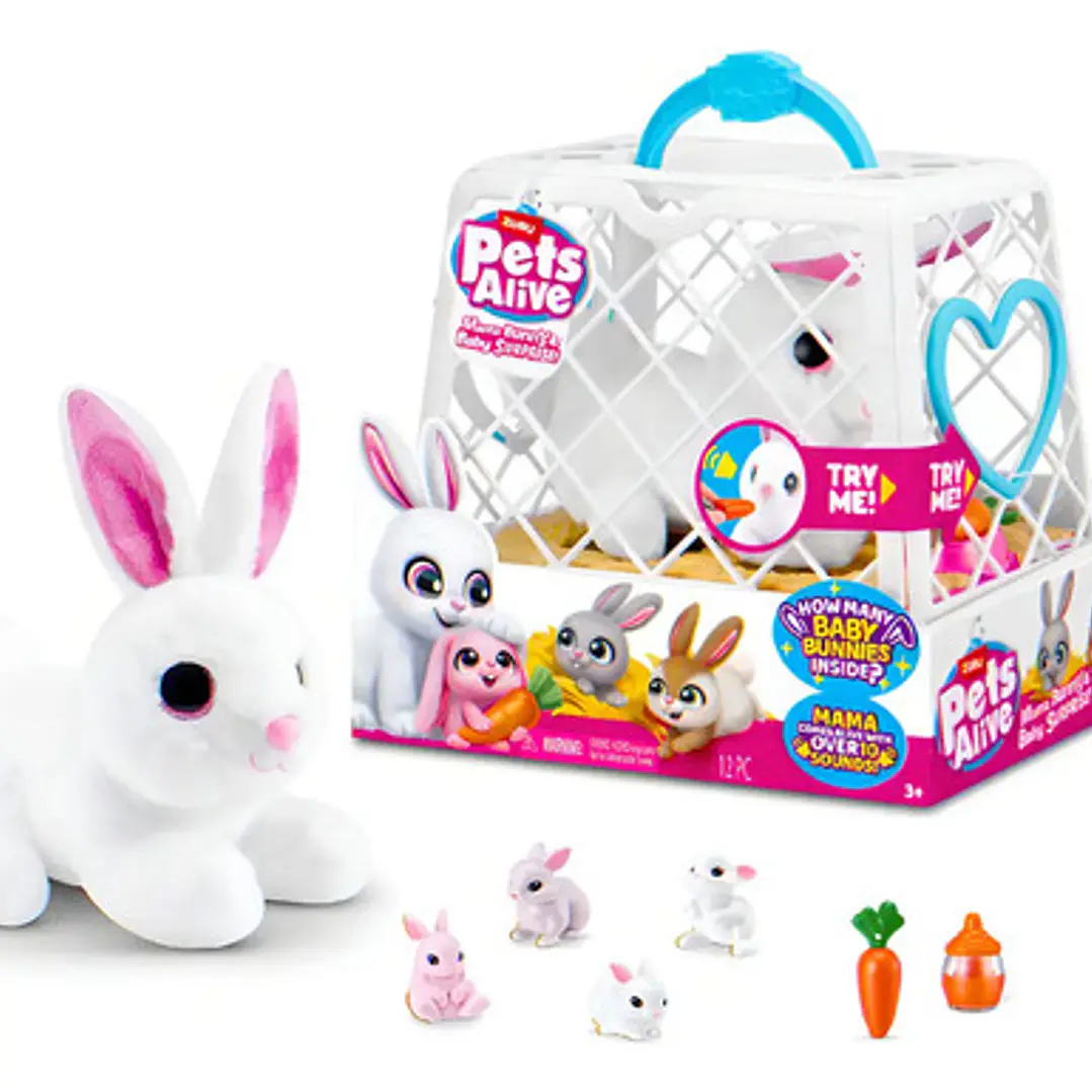 Peluche Interactivo Mamá Coneja Y Bebe Sorpresa Pets Alive Color Blanco 5