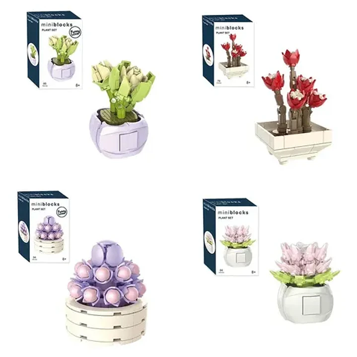 Mini Bloques Plantas Con Flores Para Armar Construir Juguete Cantidad De Piezas 92 Versión Del Personaje Suculenta Rosa 2