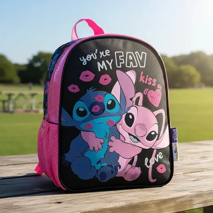 Mochila Infantil Stitch Disney Jardin Niños Negro Personajes 2