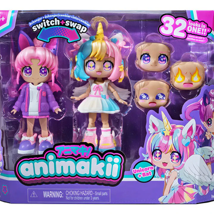 Animakii Muñeca Con Intercambiables Unicorn + Bat 2