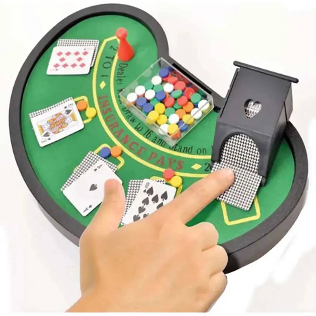 Juego De Blackjack Mini De Mesa Cartas Portacartas 54 Fichas 3