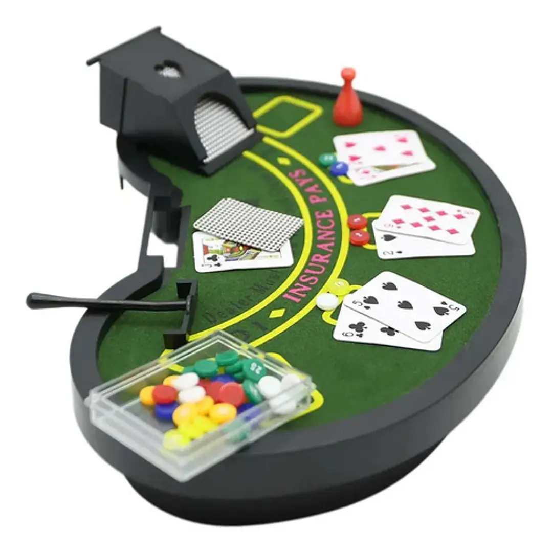 Juego De Blackjack Mini De Mesa Cartas Portacartas 54 Fichas 4
