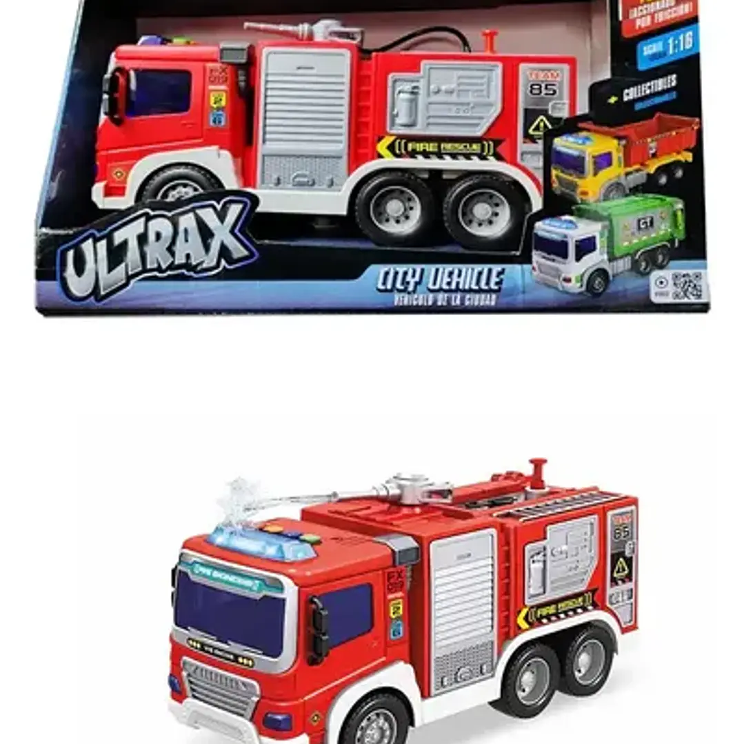 Vehículo De La Ciudad Camión De Bomberos Luz/sonido Ultrax Camion Bombero Rojo 1