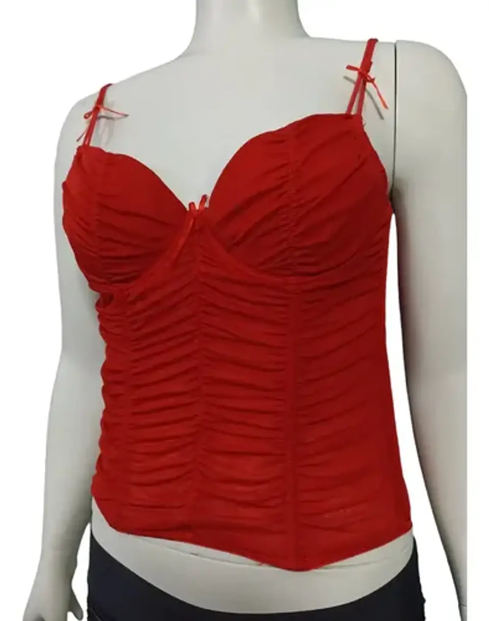 Bustier Corset Lencero Rojo De Tul Para Mujer Talla M - L 4