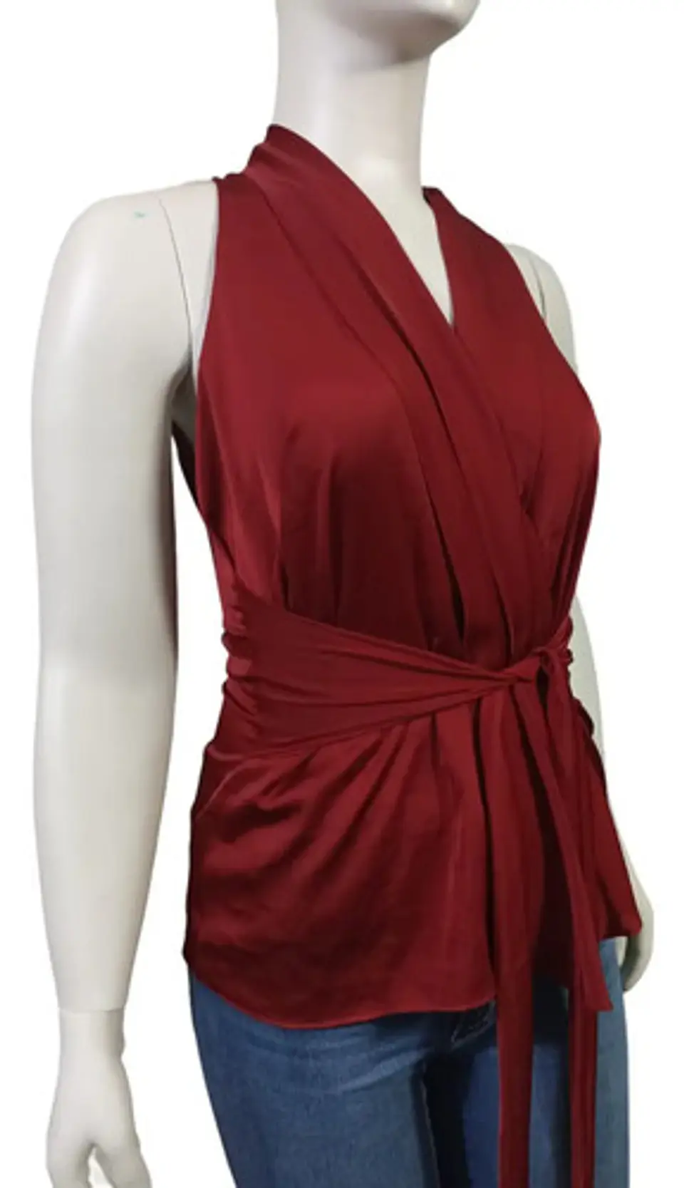 Blusa Satín Rojo Ann Taylor Sin Mangas Con Cinturón Talla M 3