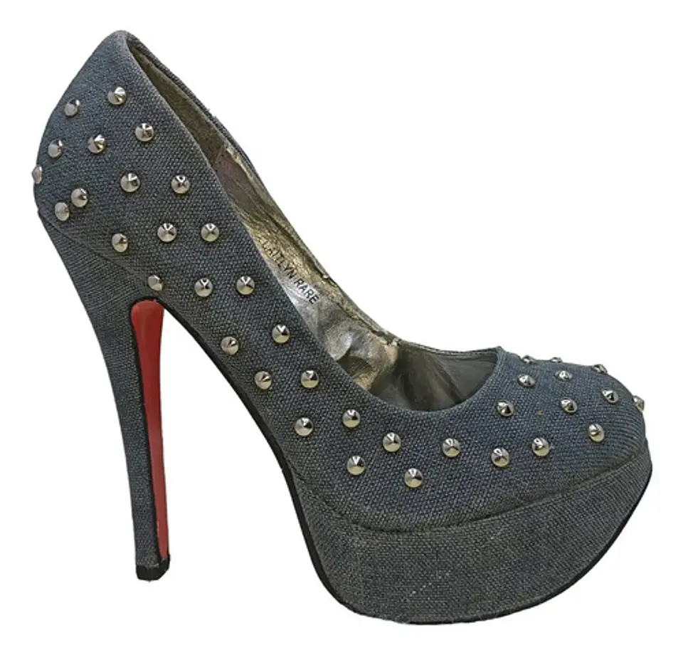 Stilettos Plataforma Denim Con Tachas Y Suela Roja Talla 37 2