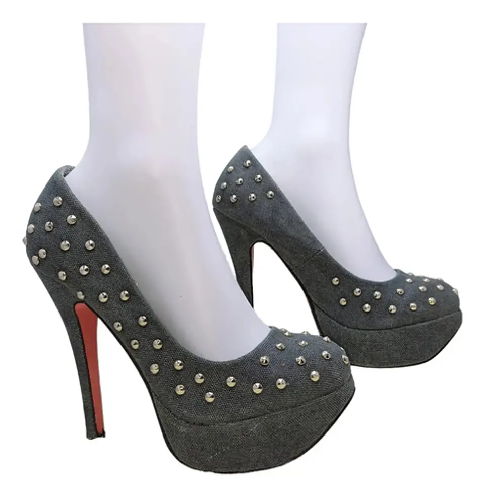 Stilettos Plataforma Denim Con Tachas Y Suela Roja Talla 37 3