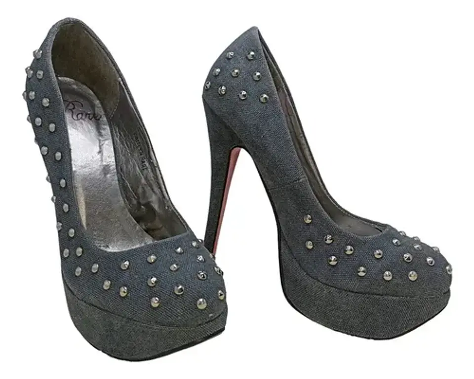 Stilettos Plataforma Denim Con Tachas Y Suela Roja Talla 37 4