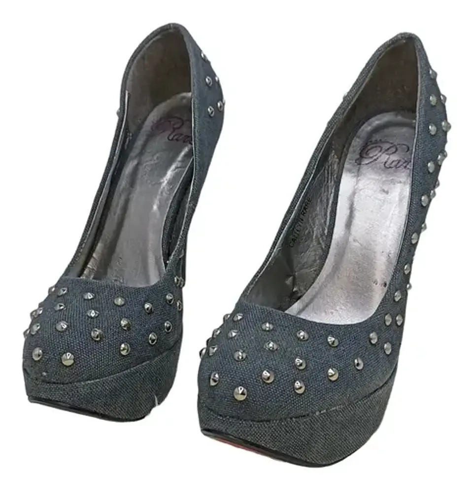 Stilettos Plataforma Denim Con Tachas Y Suela Roja Talla 37 5
