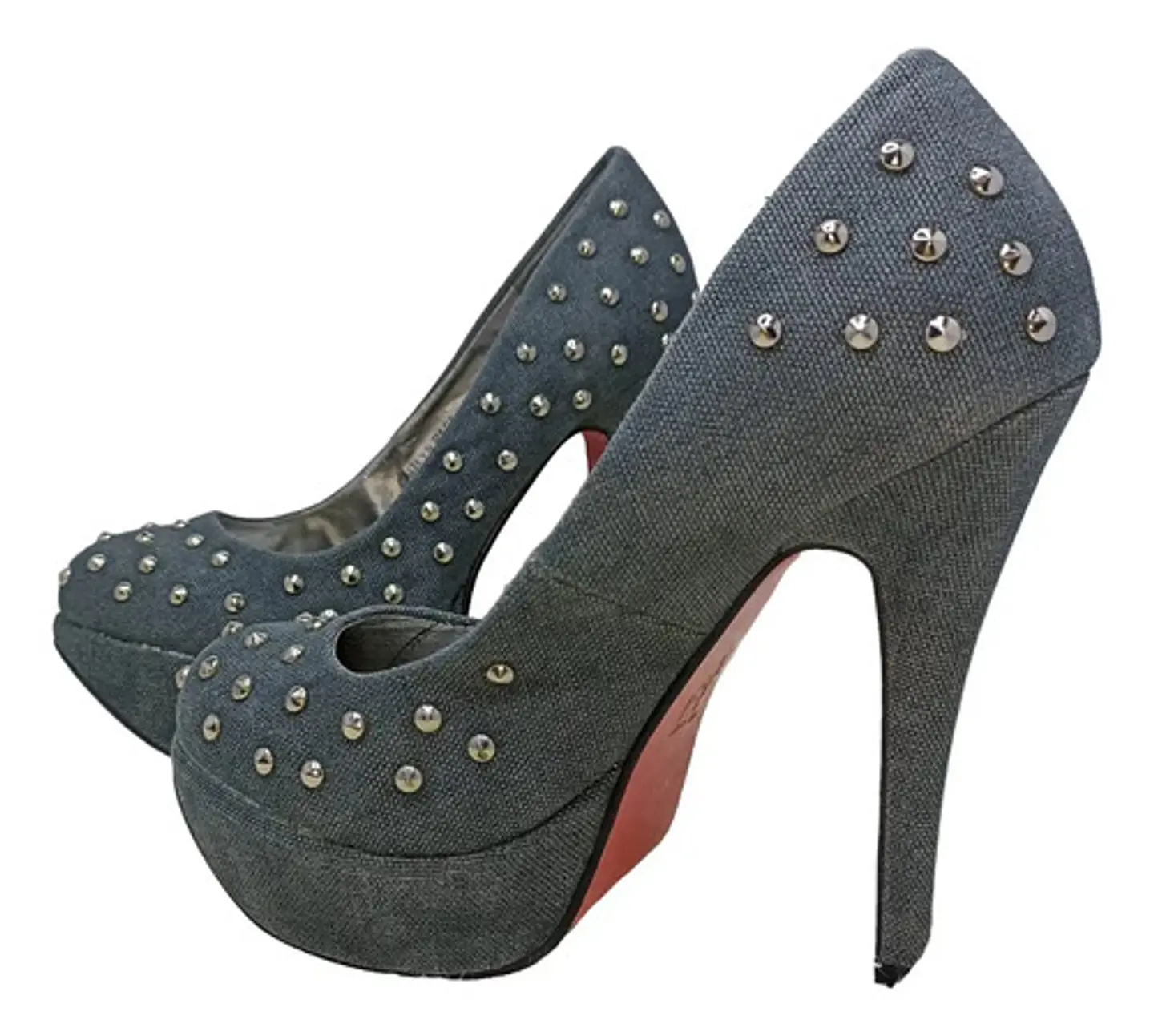 Stilettos Plataforma Denim Con Tachas Y Suela Roja Talla 37 7