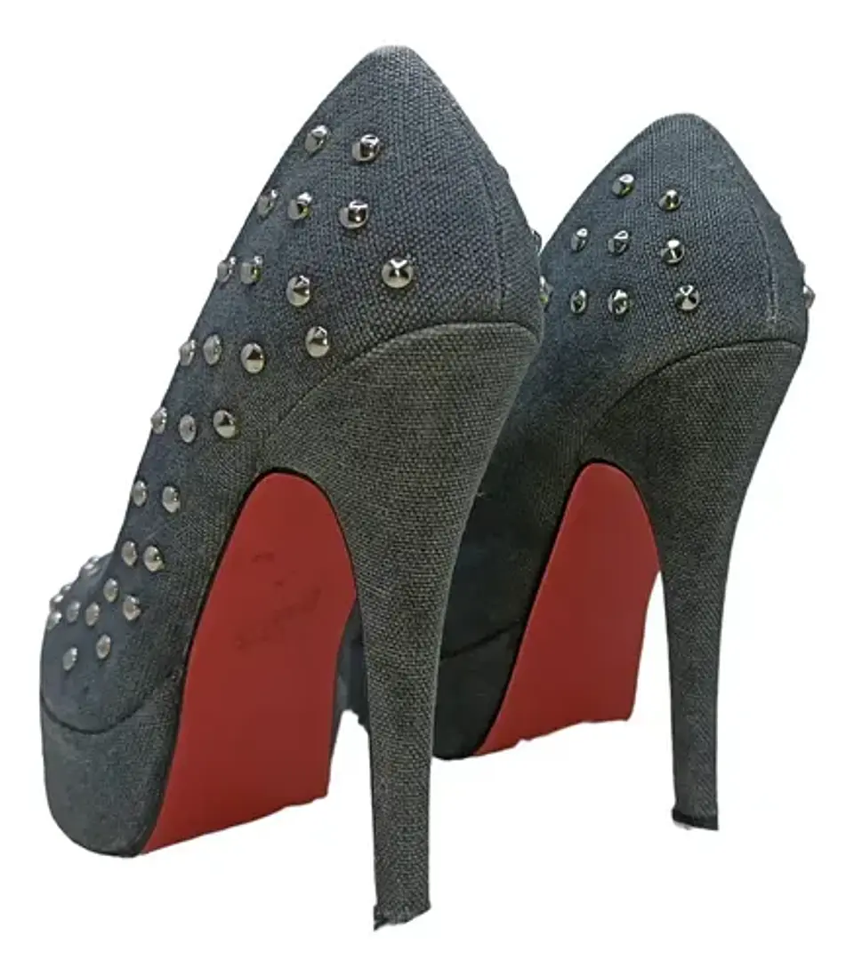 Stilettos Plataforma Denim Con Tachas Y Suela Roja Talla 37 8
