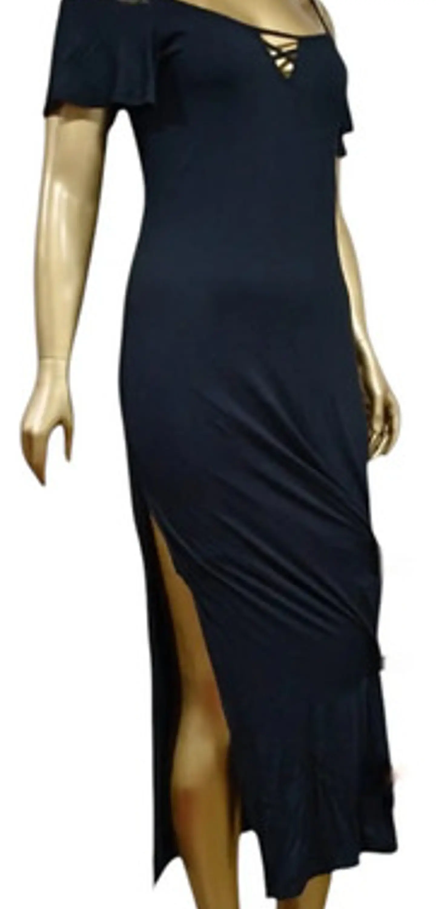 Maxi Vestido Negro Marca IO - Hombros Caídos Talla M 2