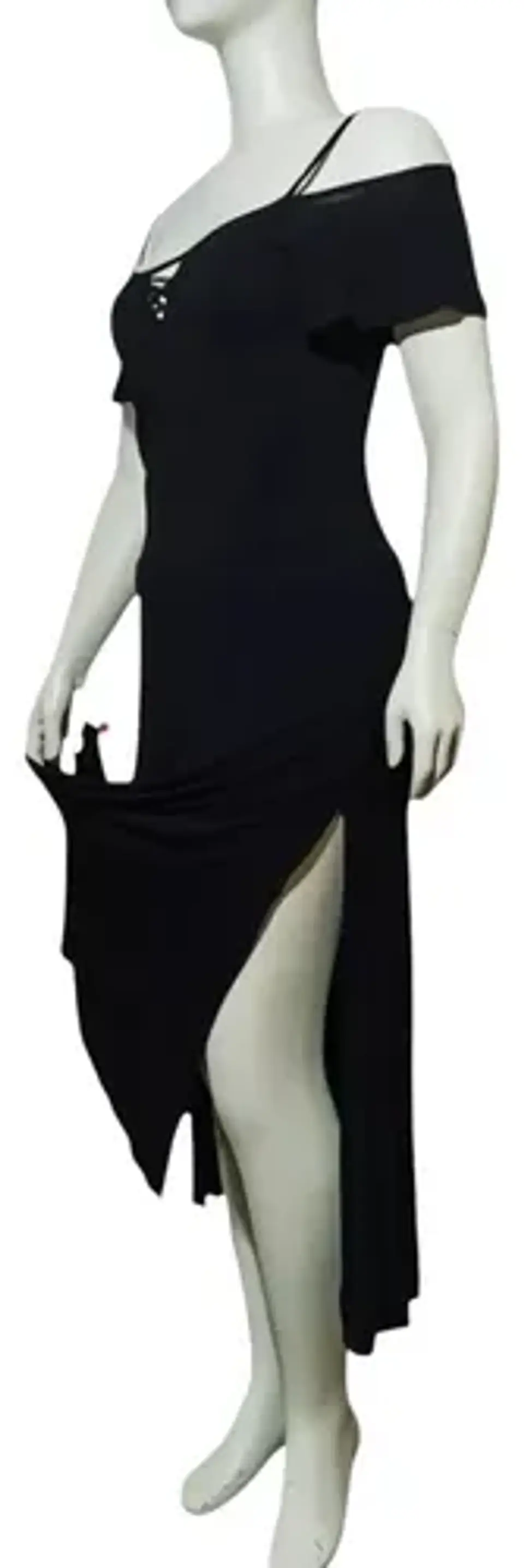 Maxi Vestido Negro Marca IO - Hombros Caídos Talla M 3
