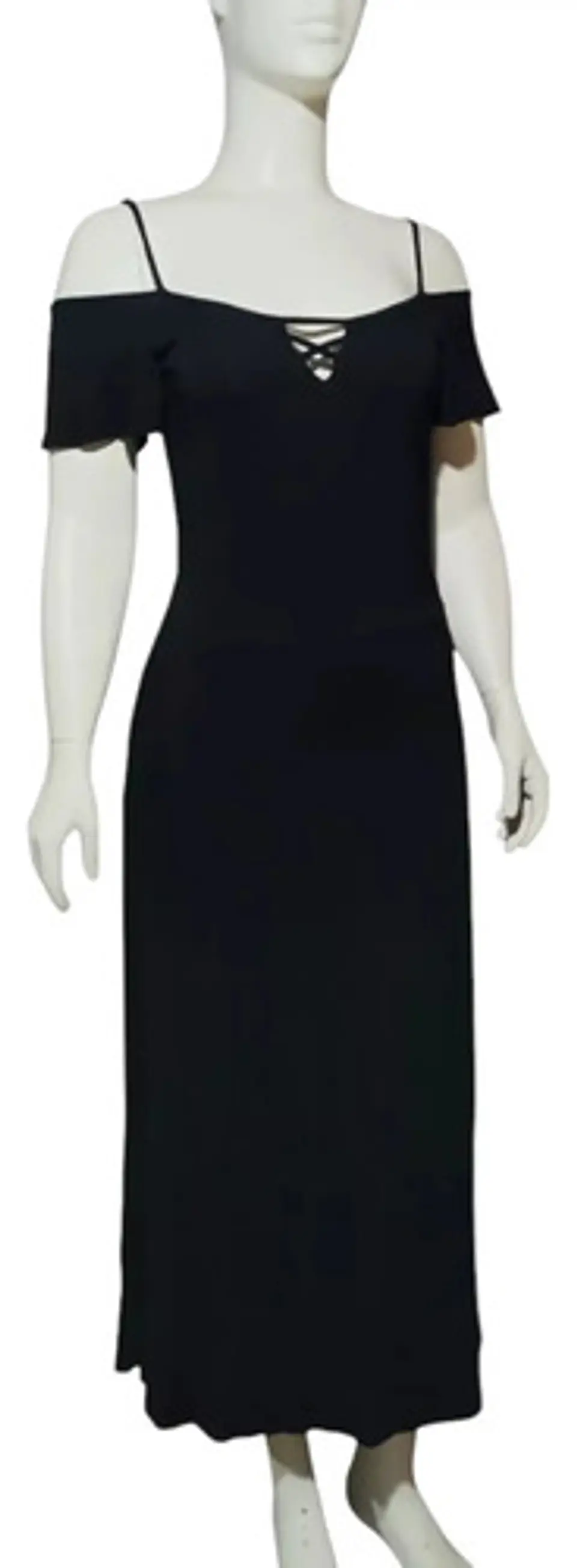 Maxi Vestido Negro Marca IO - Hombros Caídos Talla M 4