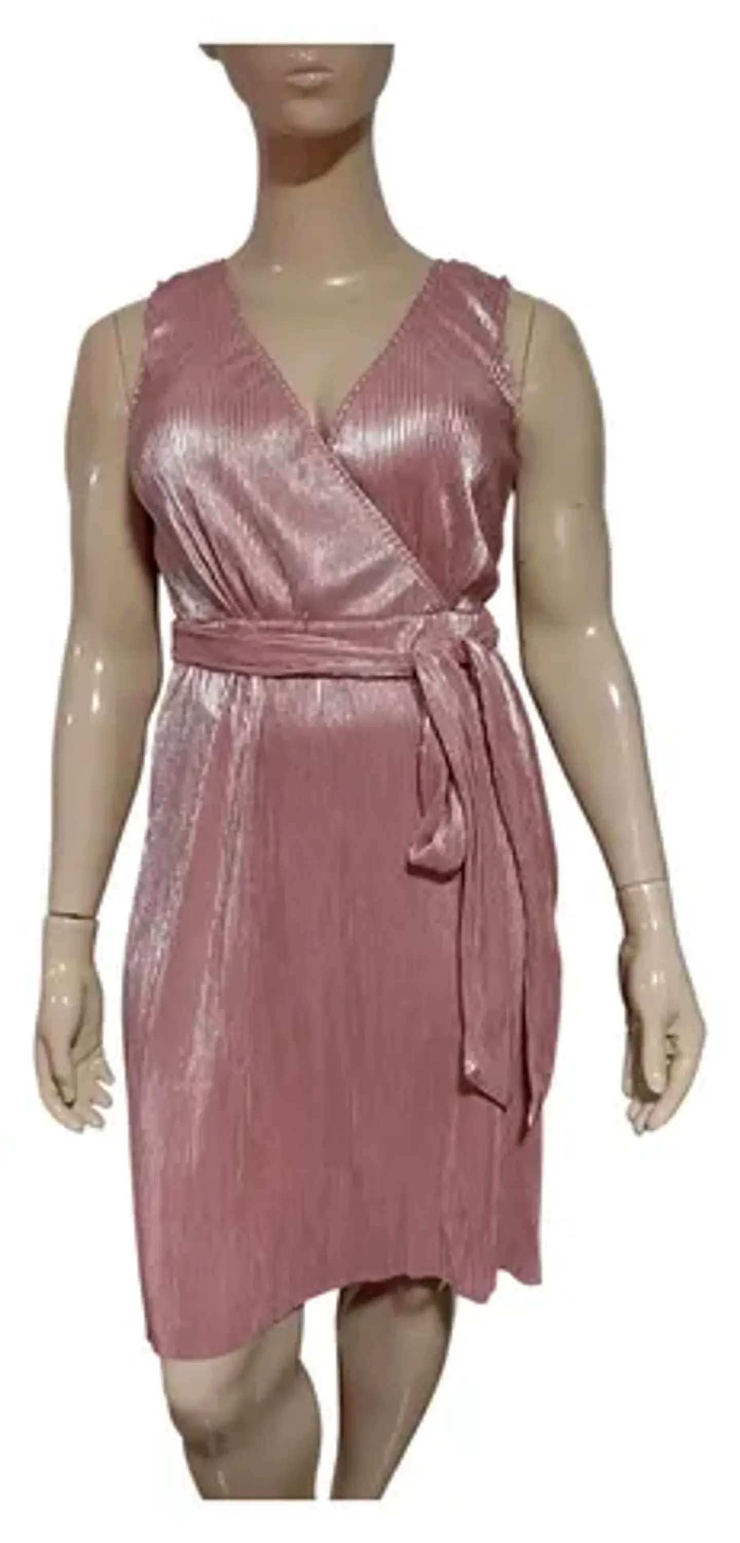 Vestido Formal - Fiesta Midi Plisado Rosa Metalizado Talla L 2