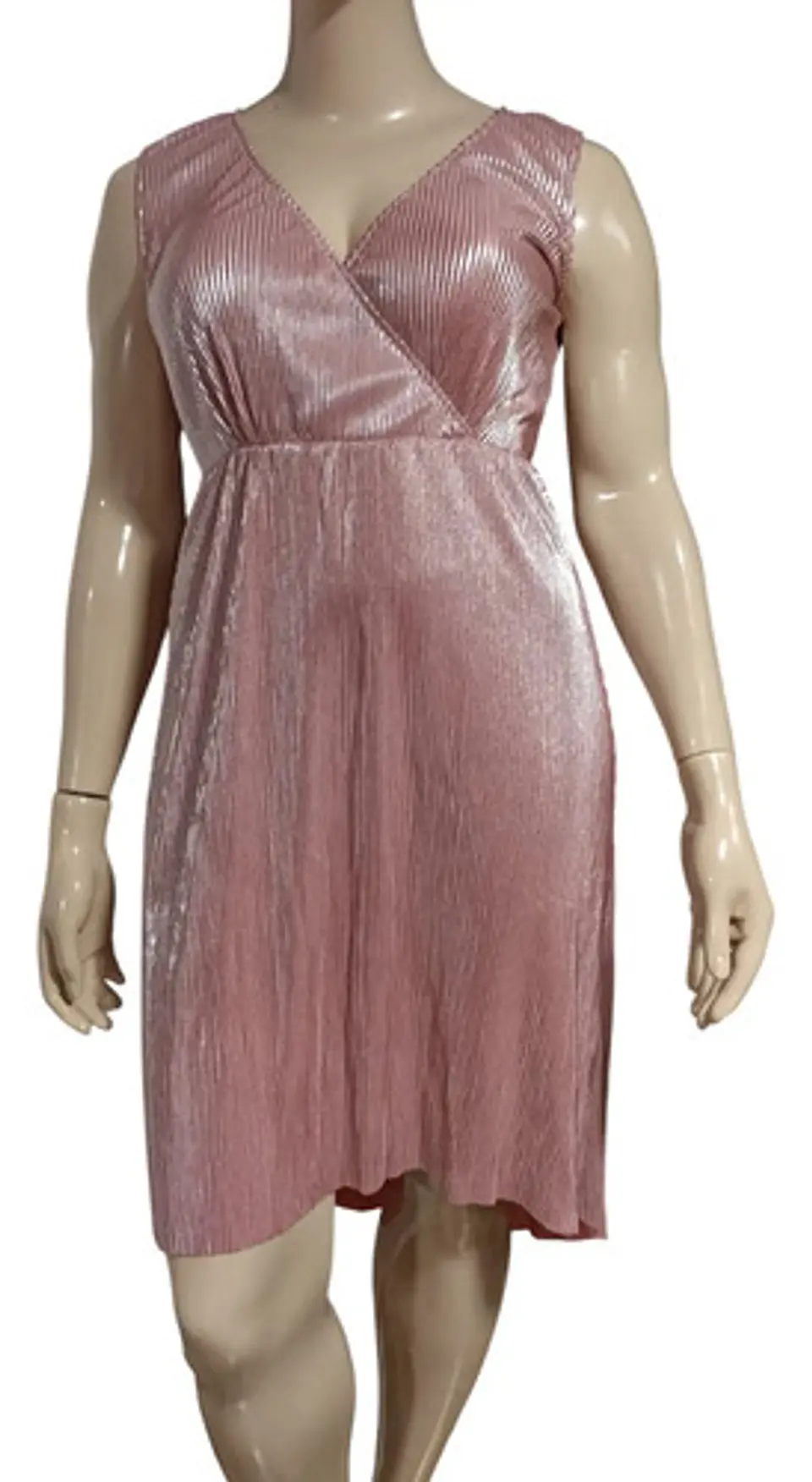Vestido Formal - Fiesta Midi Plisado Rosa Metalizado Talla L 4