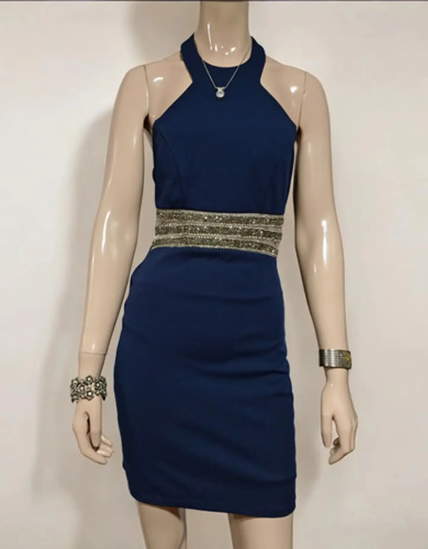 Vestido De Fiesta Corto Cuello Halter Cintura Strass - Talla S 3