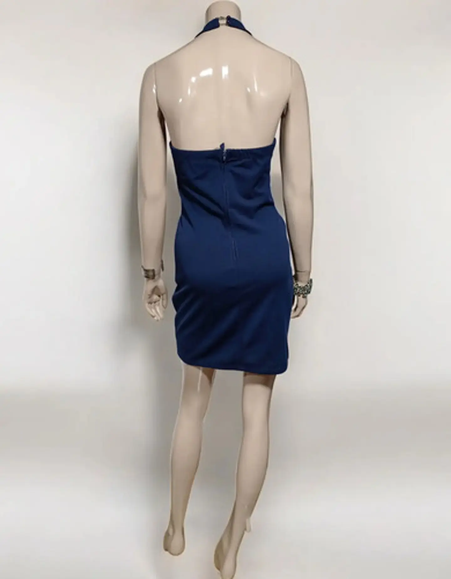Vestido De Fiesta Corto Cuello Halter Cintura Strass - Talla S 6
