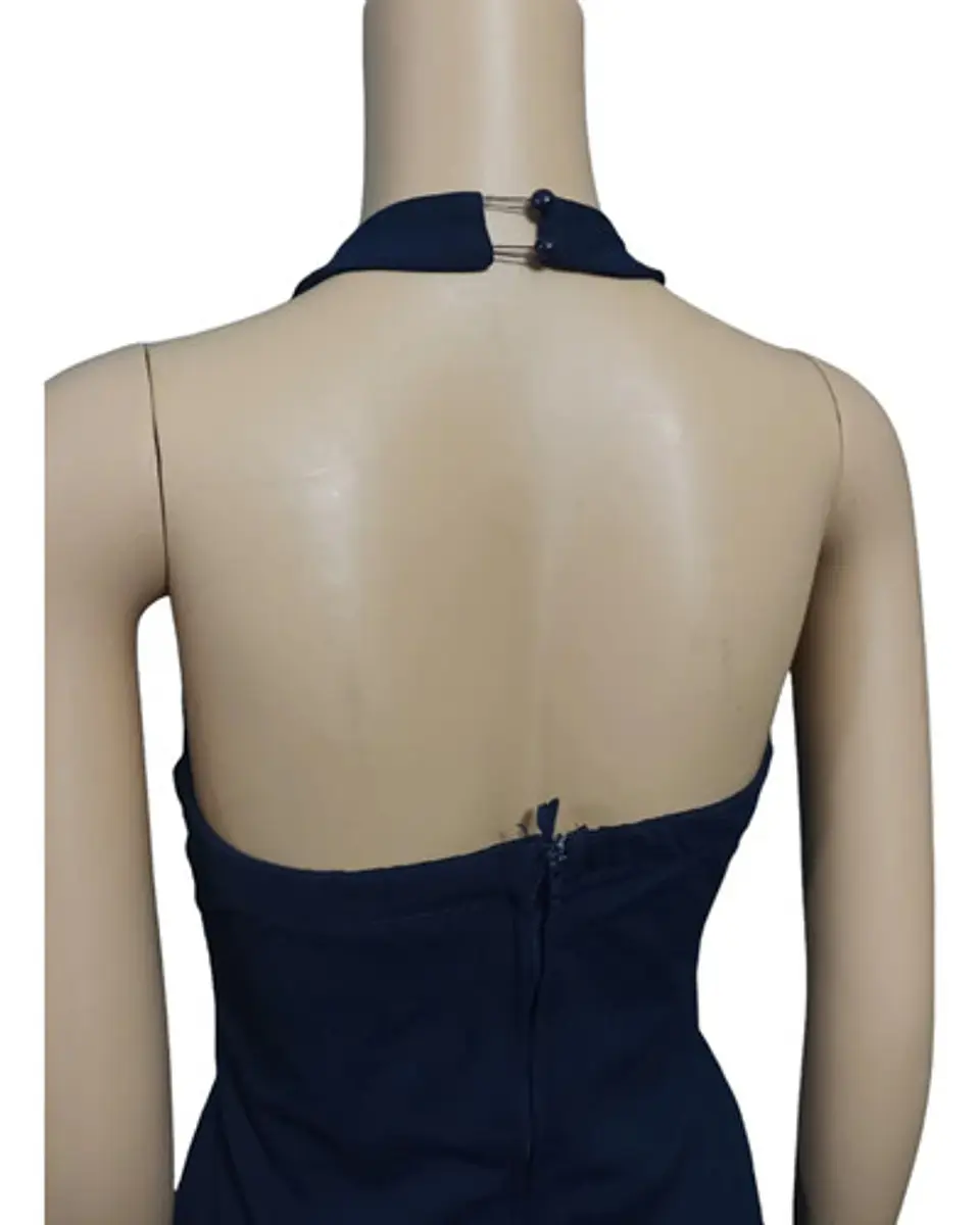Vestido De Fiesta Corto Cuello Halter Cintura Strass - Talla S 7
