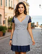 Vestido Cruzado Didi A Rayas Azules Blancas Y Encaje Talla M - Miniatura 1