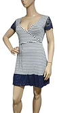 Vestido Cruzado Didi A Rayas Azules Blancas Y Encaje Talla M - Miniatura 3