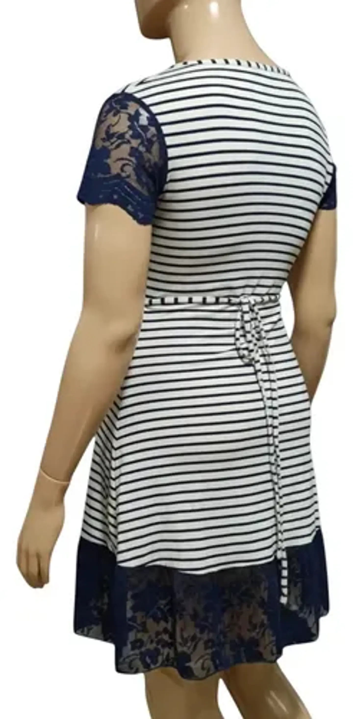 Vestido Cruzado Didi A Rayas Azules Blancas Y Encaje Talla M 5
