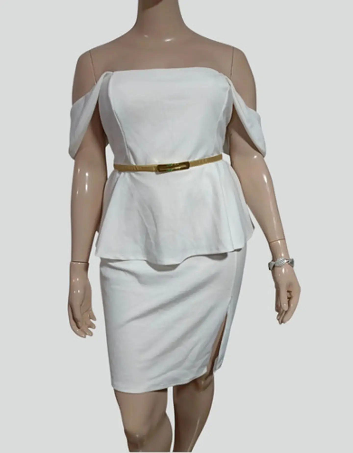 Vestido Blanco Formal/Fiesta Cintura Peplum Tallas Grandes 2XL 2
