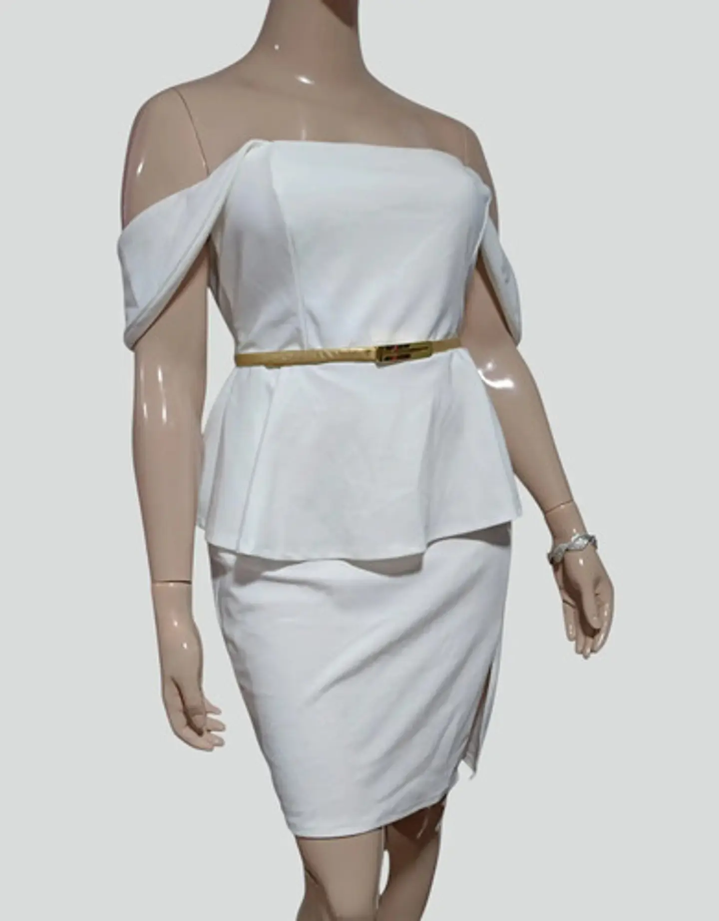 Vestido Blanco Formal/Fiesta Cintura Peplum Tallas Grandes 2XL 3