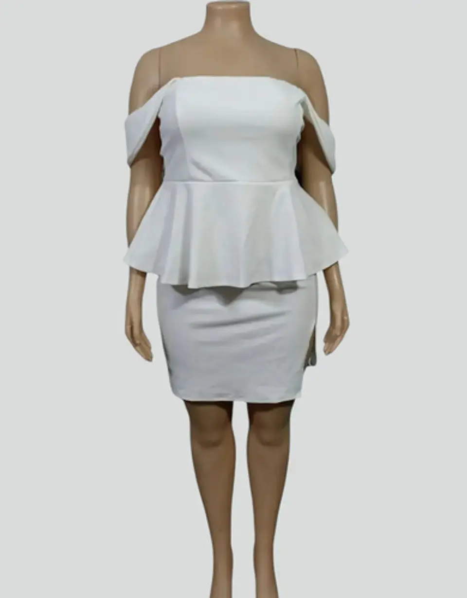 Vestido Blanco Formal/Fiesta Cintura Peplum Tallas Grandes 2XL 4
