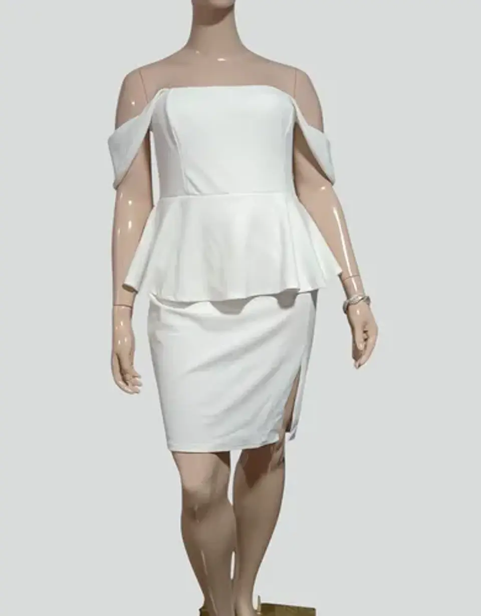 Vestido Blanco Formal/Fiesta Cintura Peplum Tallas Grandes 2XL 5