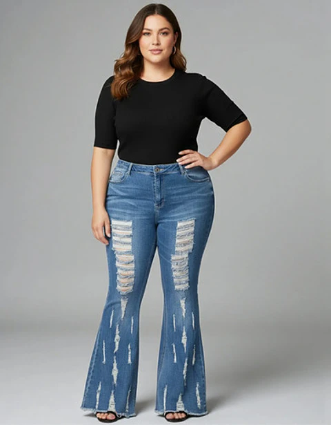 Jeans Rasgados Bootcut Ashley Stewart - Talla 56