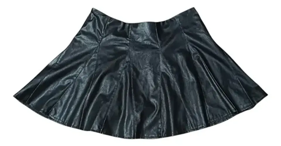 Mini Falda Negra De Cuero Sintético Con Vuelos - Talla M 3