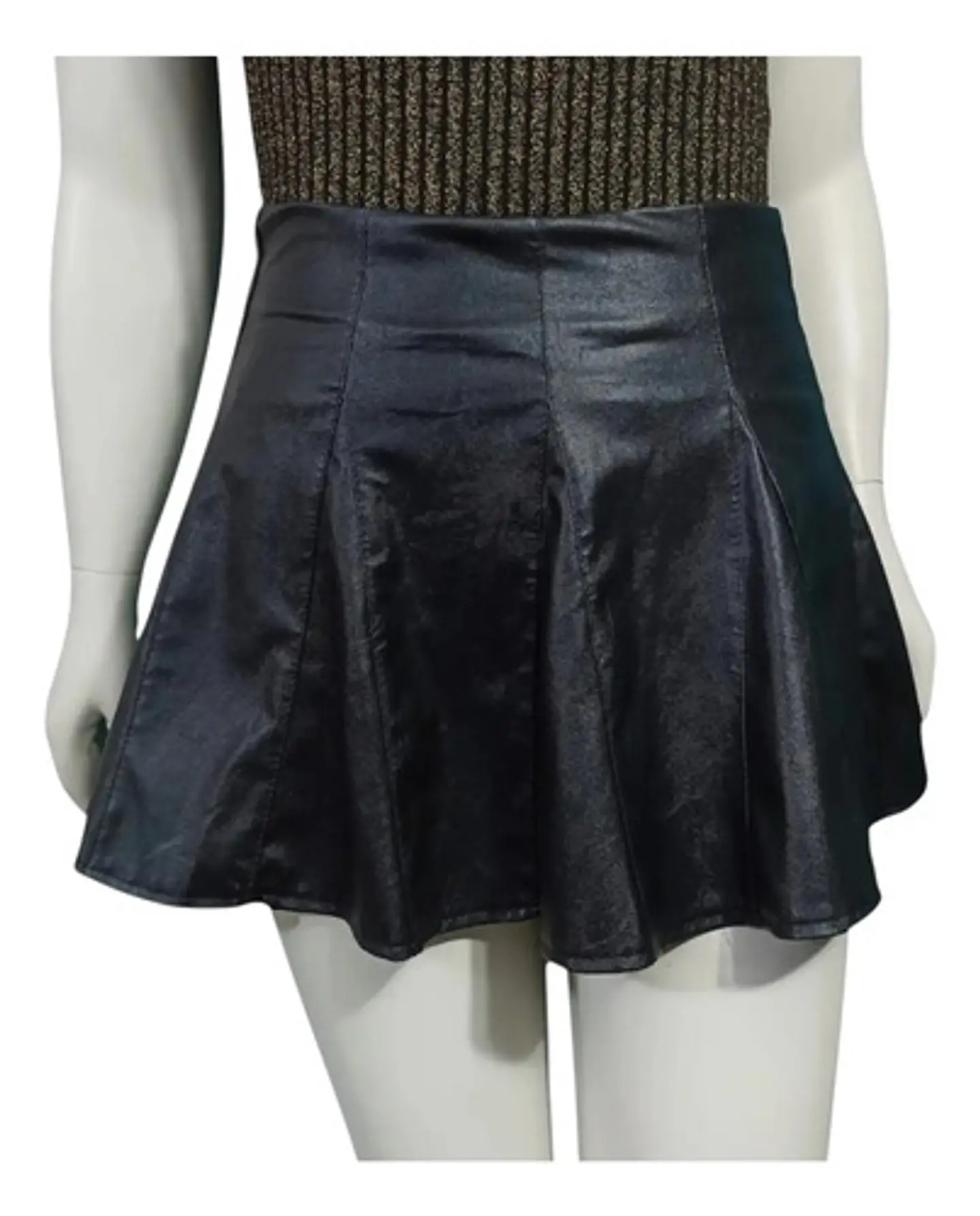 Mini Falda Negra De Cuero Sintético Con Vuelos - Talla M 4