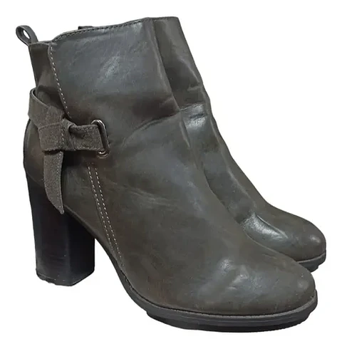 Botín Cuero Sintético Gris Taupe Taco Alto - Talla 40