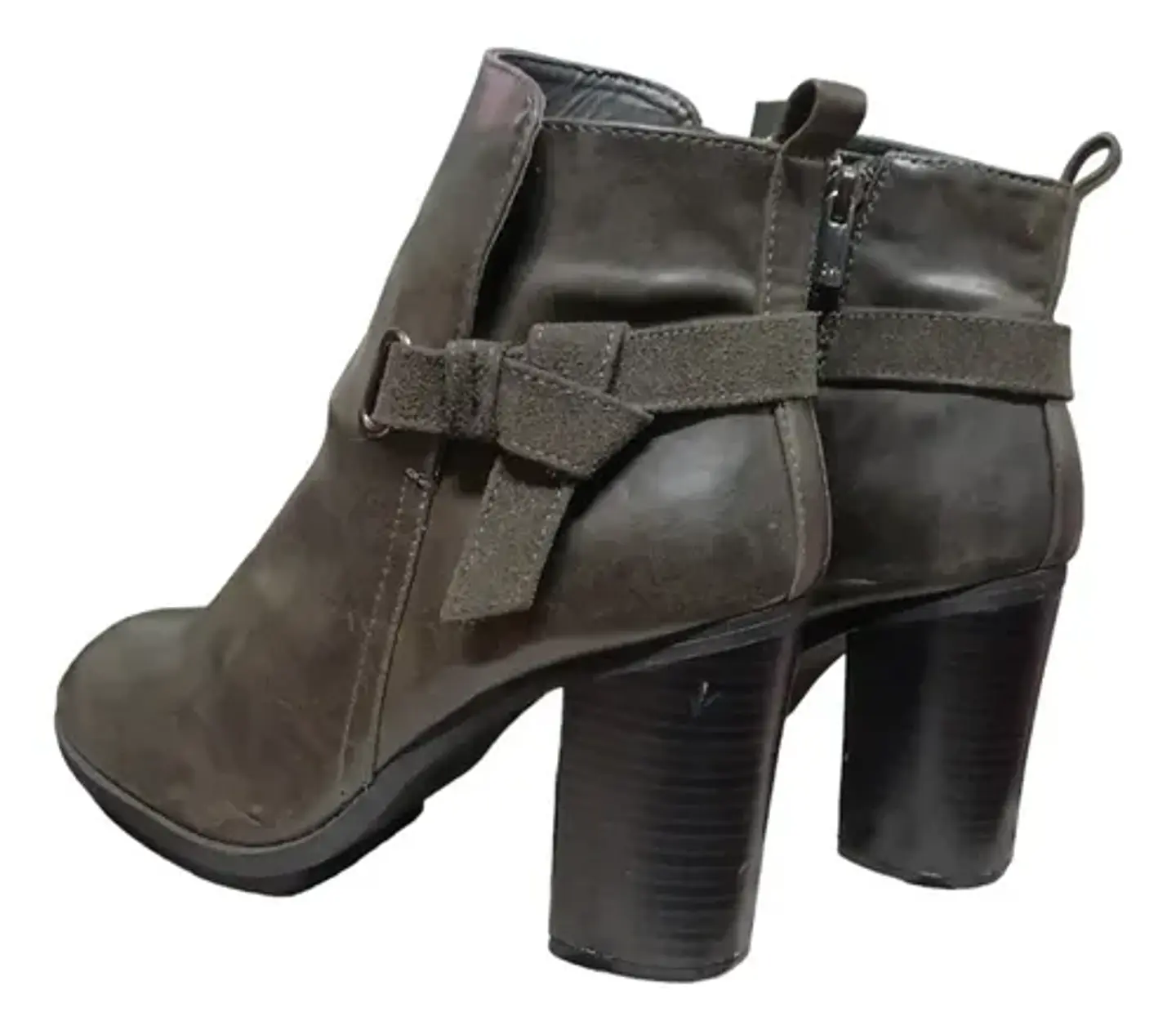 Botín Cuero Sintético Gris Taupe Taco Alto - Talla 40 3