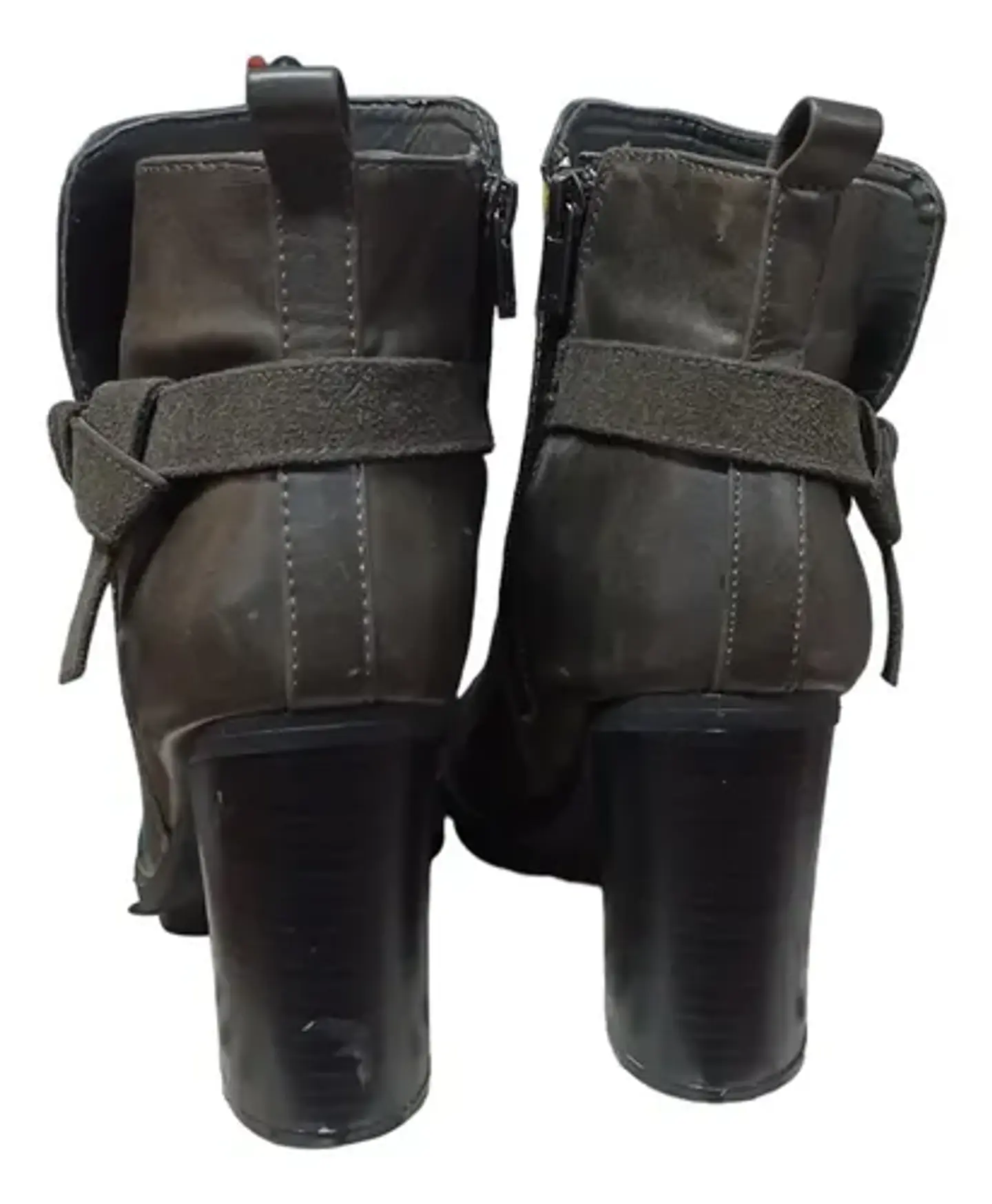 Botín Cuero Sintético Gris Taupe Taco Alto - Talla 40 4
