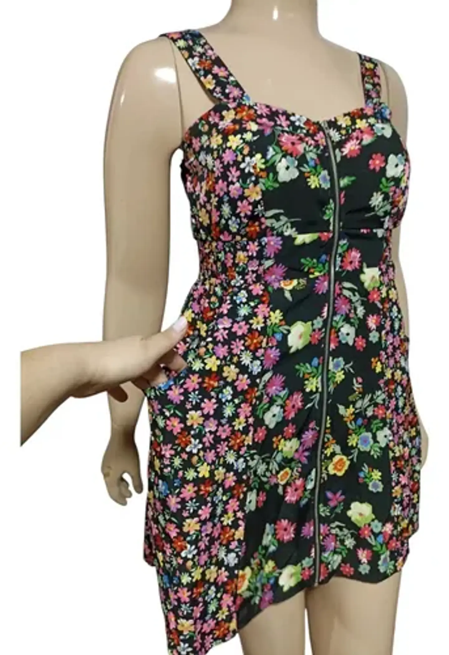 Vestido Corto Floral Cierre Frontal Y Bolsillos Quiz Talla M 7