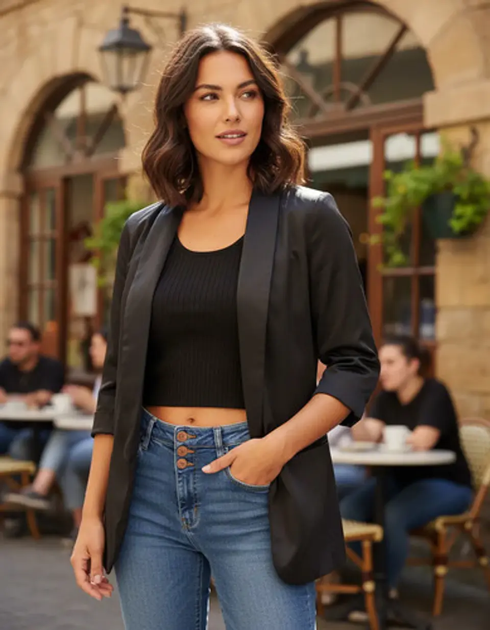 Blazer Wearever Abierto Negro Satinado Manga 3/4 - Talla M 1