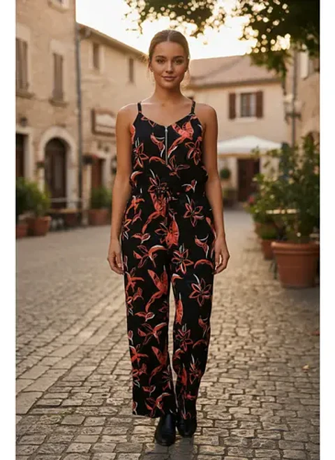 Enterito Largo Printt Negro Floral - Talla L 