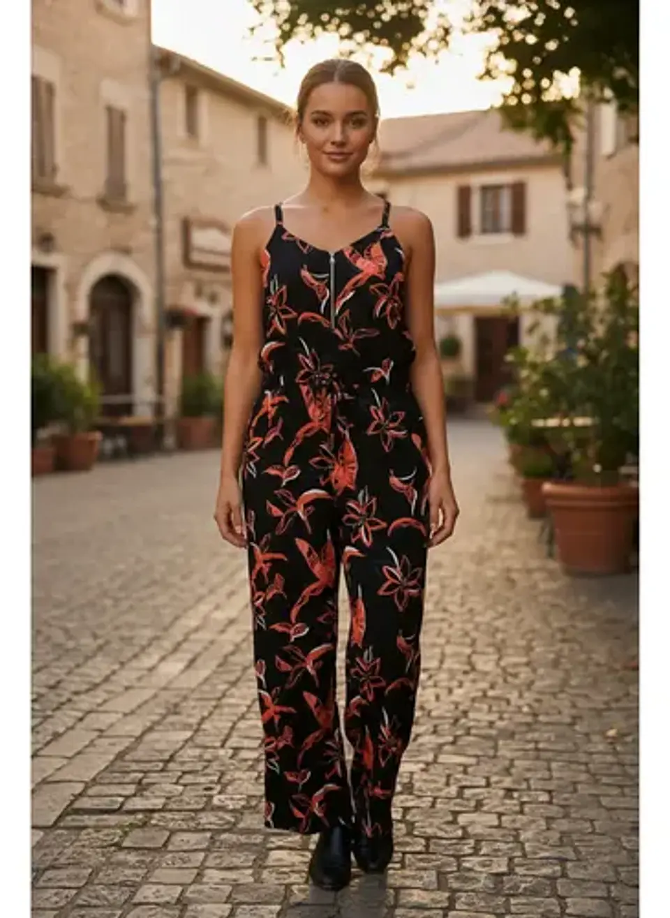 Enterito Largo Printt Negro Floral - Talla L  1