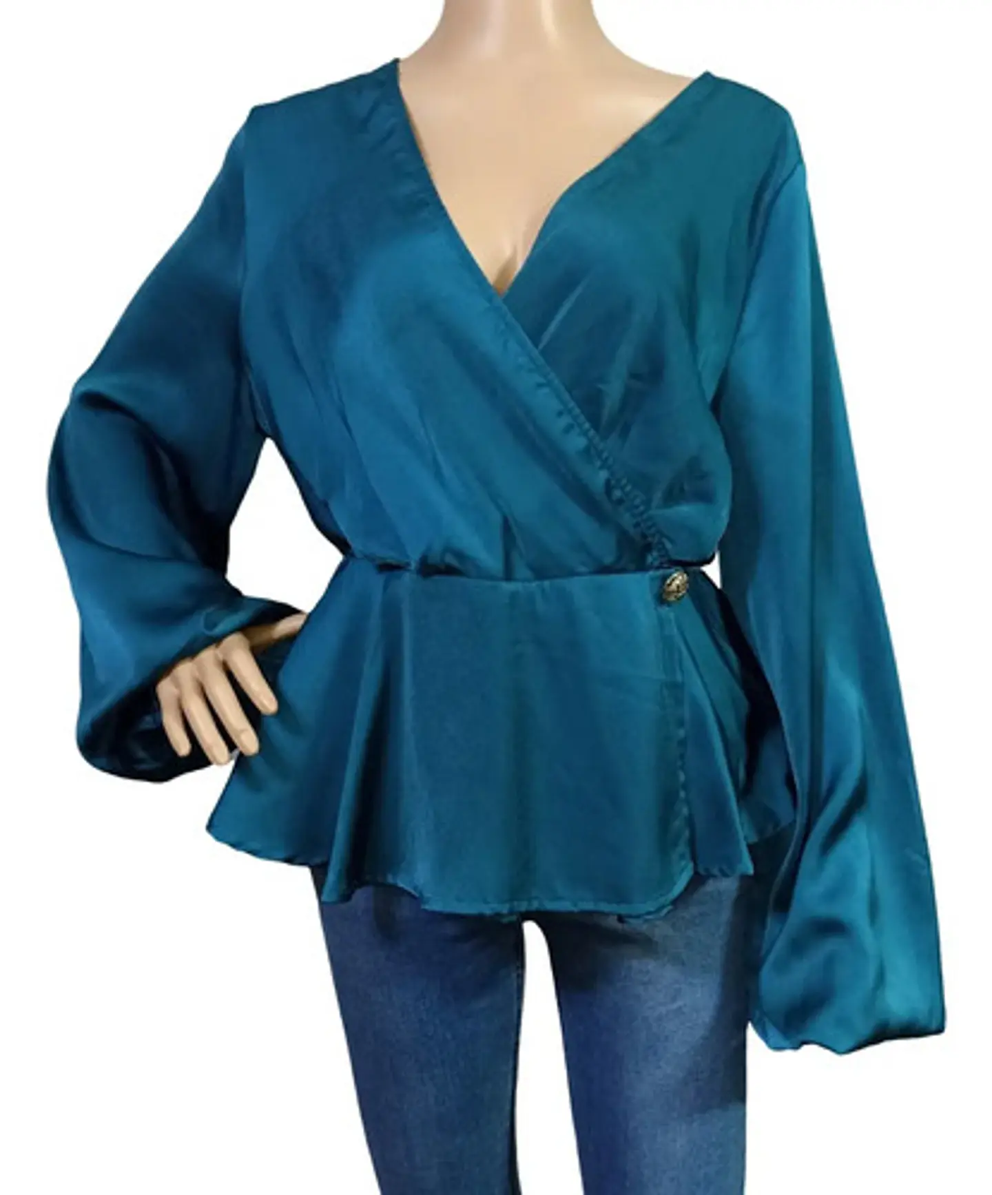 Blusa Peplum Satinada Manga Larga Obispo Shein Talla XL 1