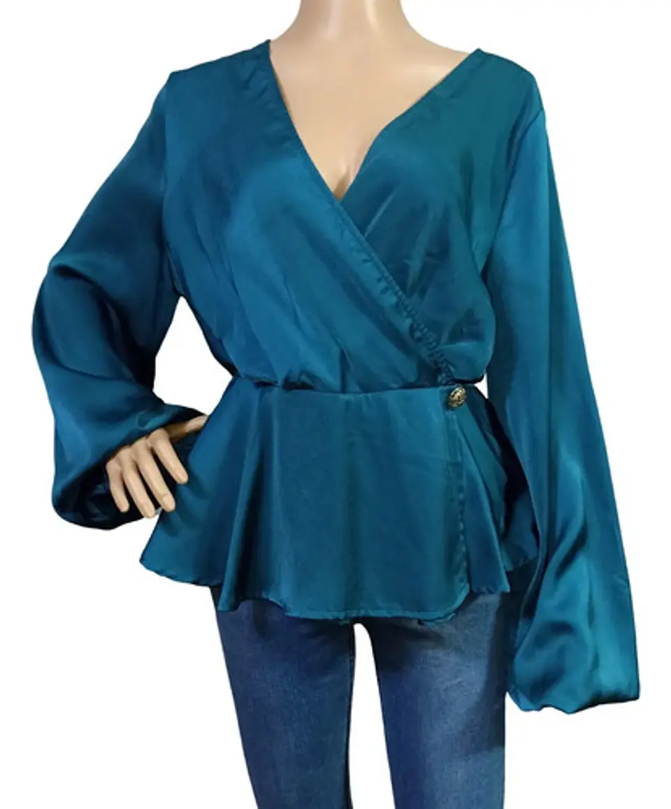 Blusa Peplum Satinada Manga Larga Obispo Shein Talla XL 1