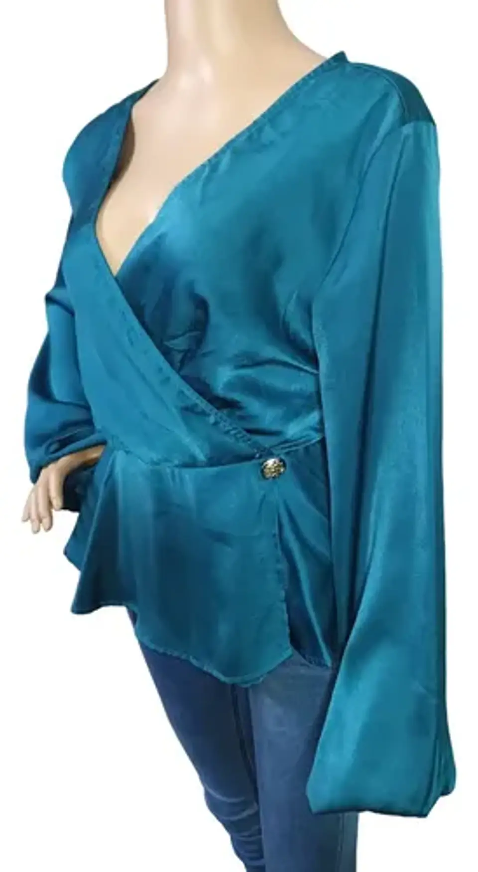 Blusa Peplum Satinada Manga Larga Obispo Shein Talla XL 2