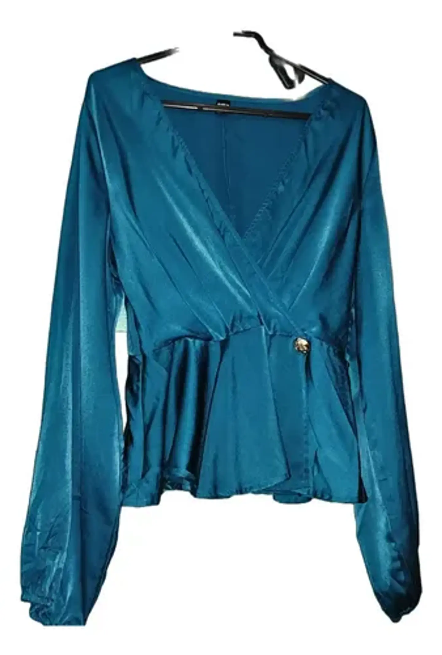 Blusa Peplum Satinada Manga Larga Obispo Shein Talla XL 3