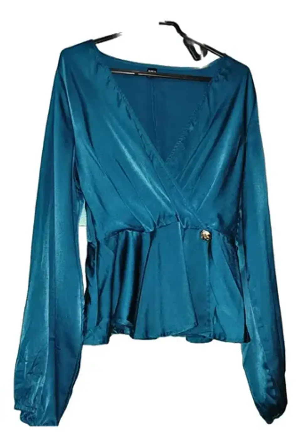Blusa Peplum Satinada Manga Larga Obispo Shein Talla XL 3