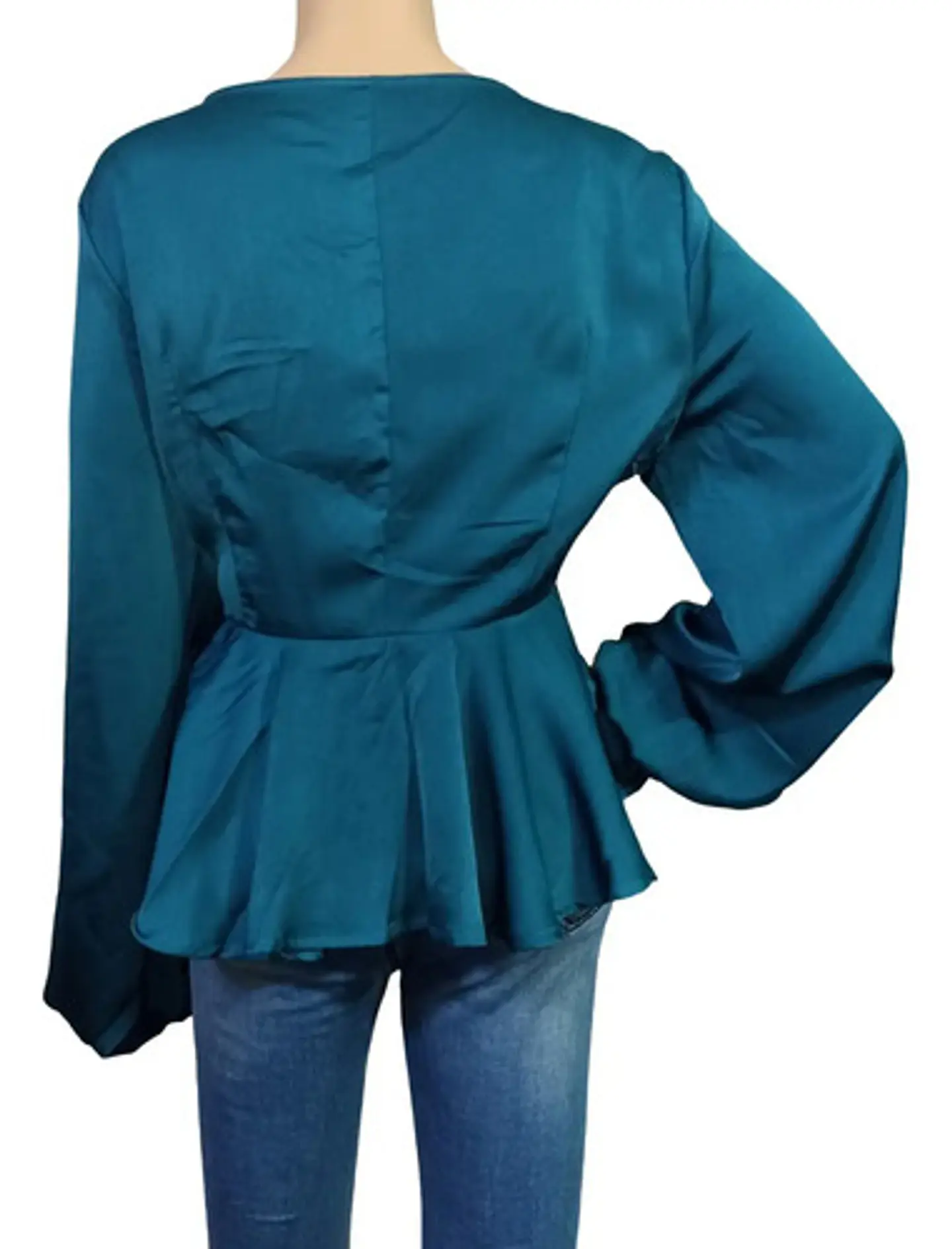 Blusa Peplum Satinada Manga Larga Obispo Shein Talla XL 4