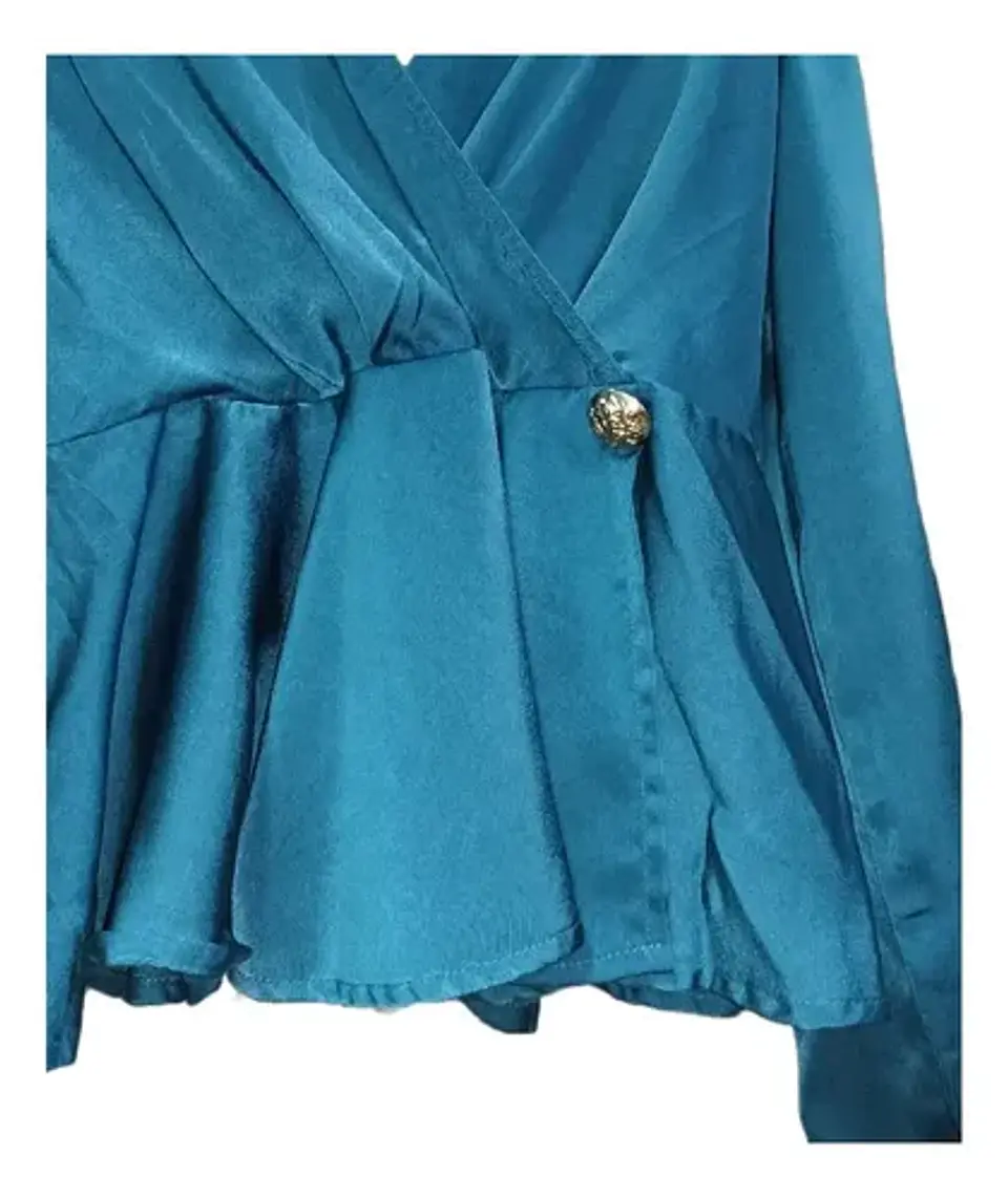 Blusa Peplum Satinada Manga Larga Obispo Shein Talla XL 6