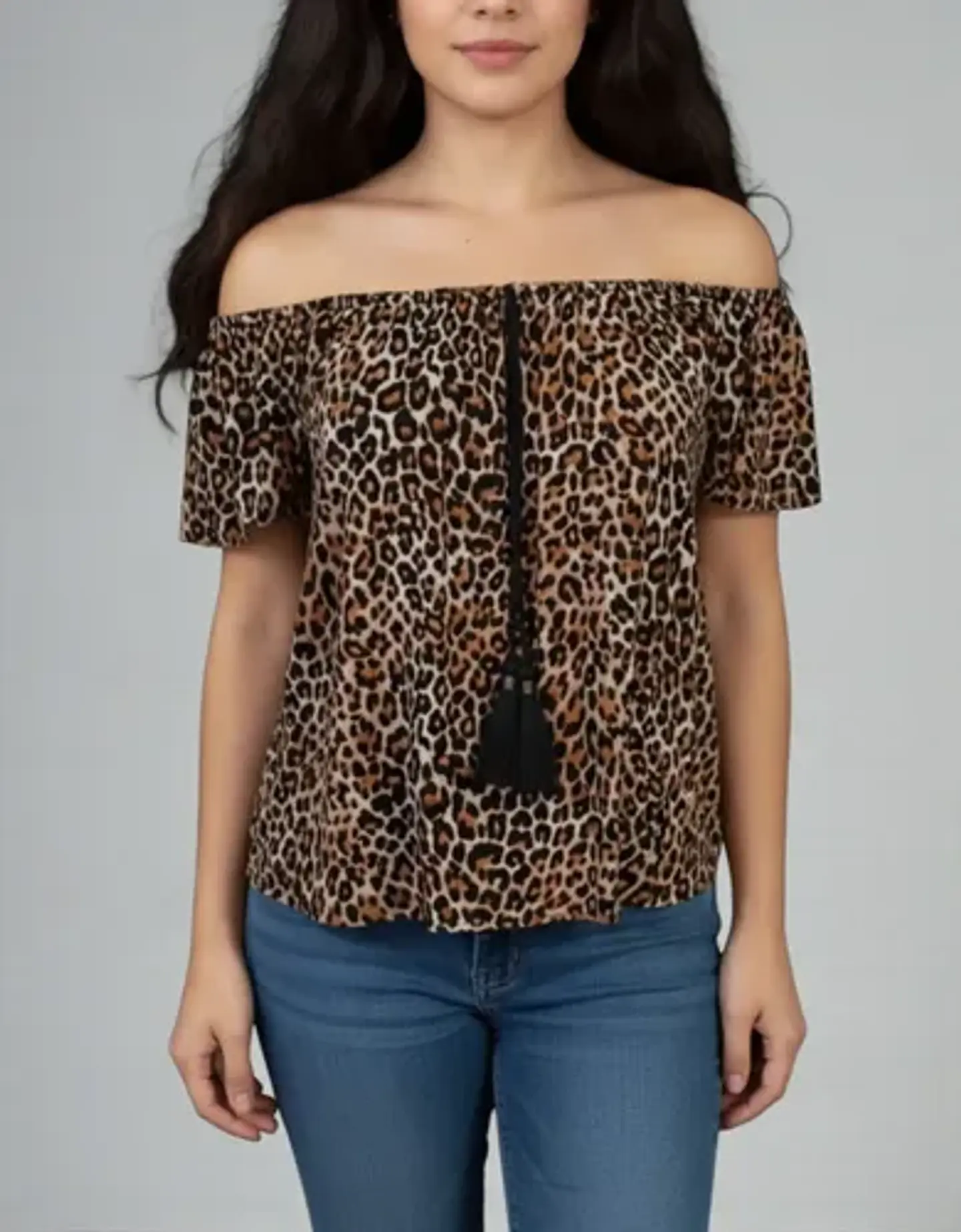 Blusa Leopardo Mossimo Hombros Descubiertos - Talla M 1
