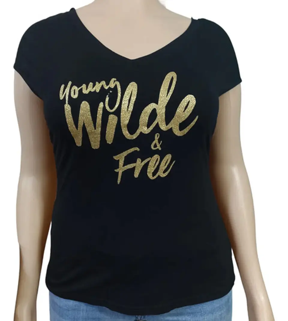 Polera Negra Frase Dorada By Ellie Wilde Mon Cherie Talla Xl 4